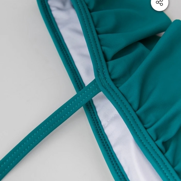 Cupshe  Teal Ruffle Drawstring One Piece Swimsuit - Picture 6 of 6